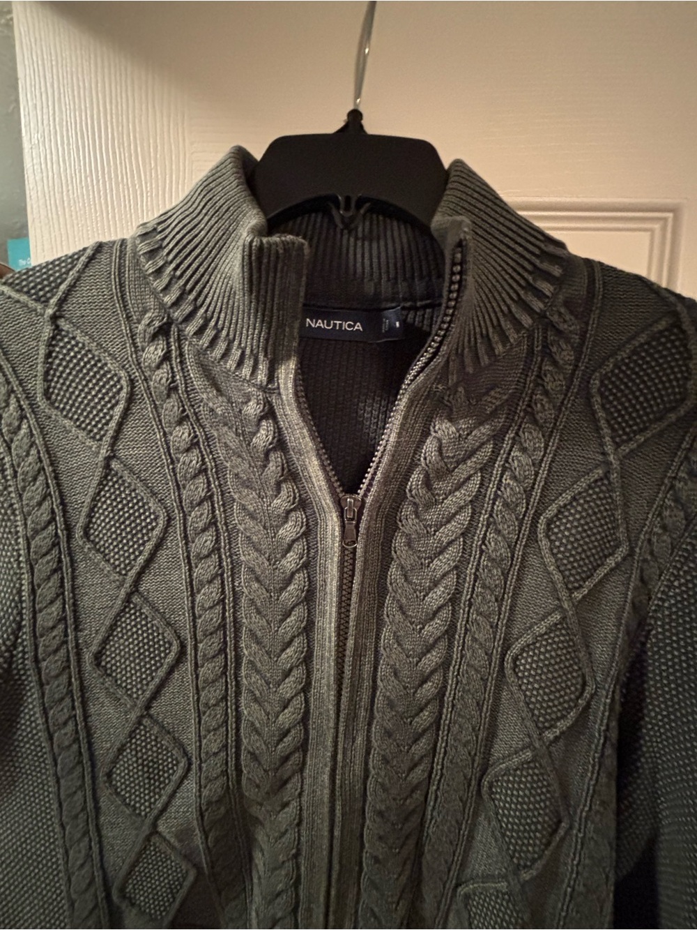 Nautica Men's Green Cable Knit Zip-Up Sweater